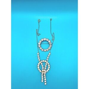 Vintage Rhinestone‎ Circle Brooch Necklace Jewelry Set